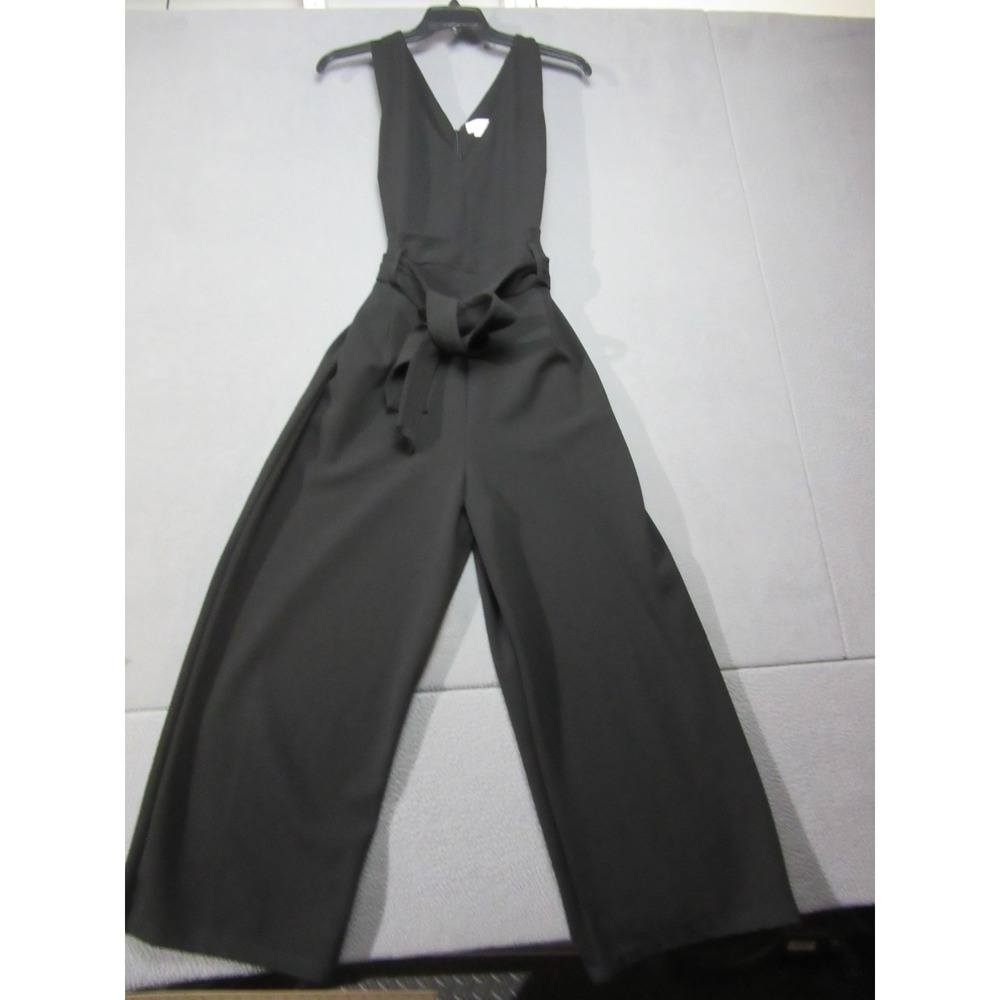 Anthropologie Jumpsuit Women Large Black New Sleeveless Wide Leg V-Neck Belted